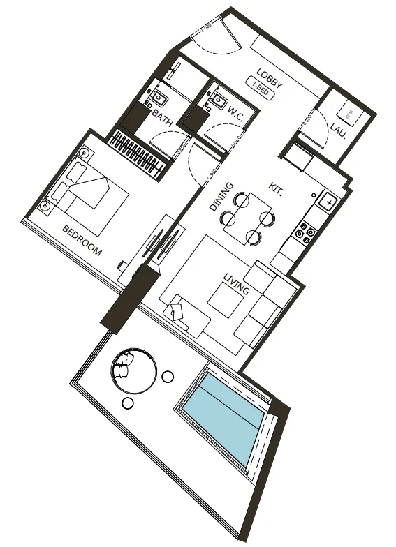 Binghatti Grove 1 bed floor plan, 908 – 915 sqft