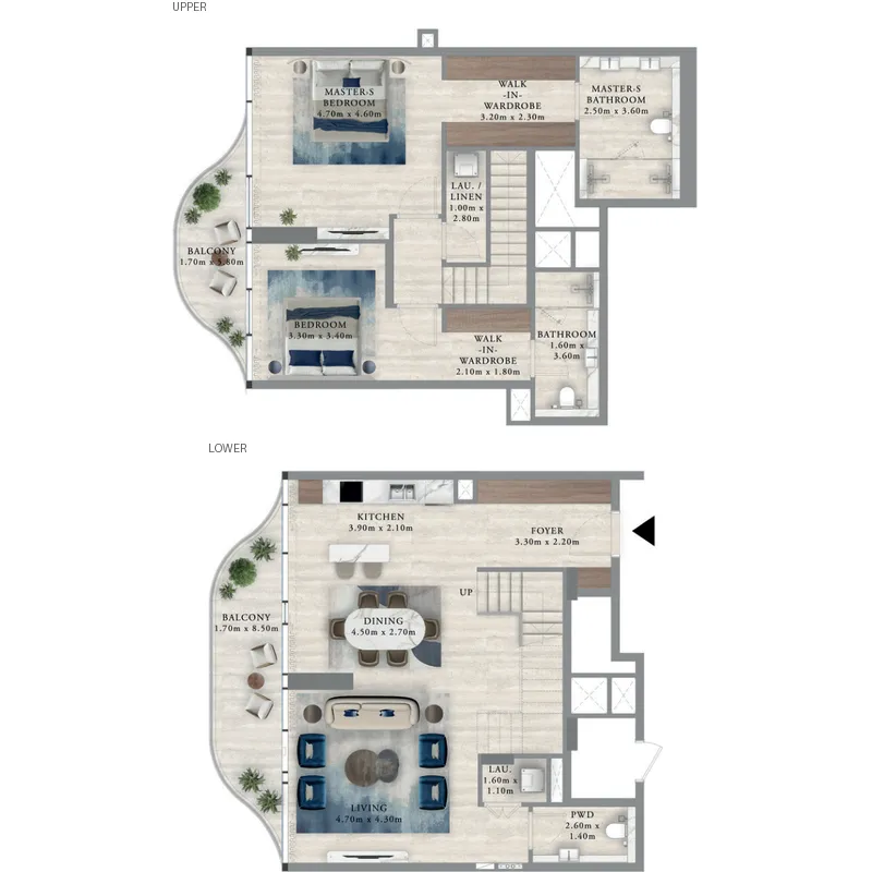 Royal Yacht Club Residence 2 bed floor plan, 1,834 sqft