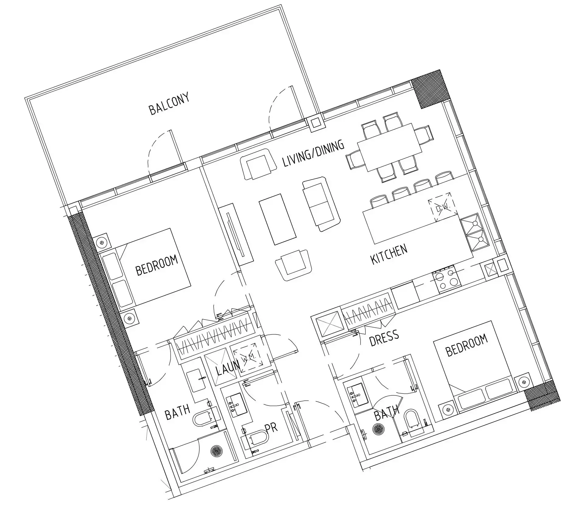 Damac District 2 bed floor plan, 1,135 sqft