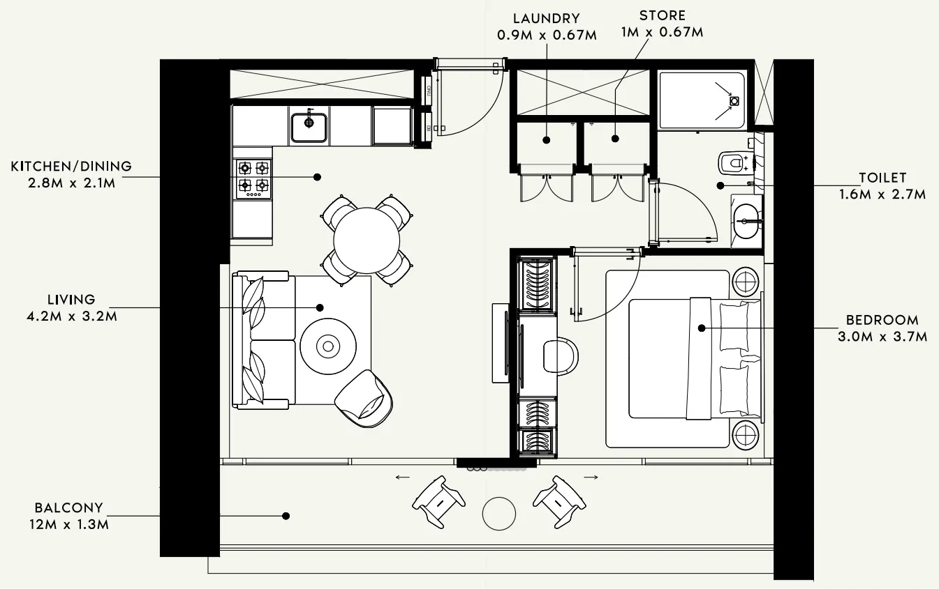 Azizi Milan 1 bed floor plan, 657 sqft