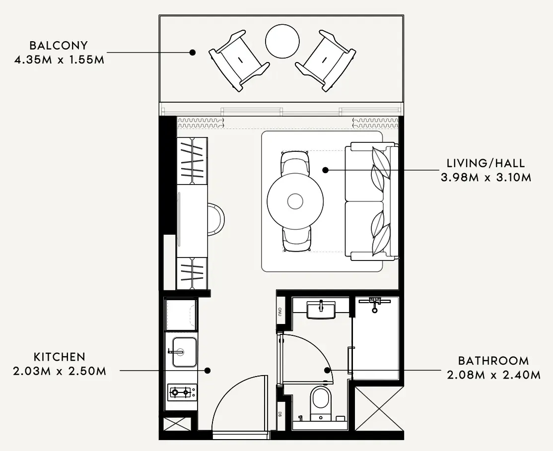 Azizi Milan Studio floor plan, 337 sqft