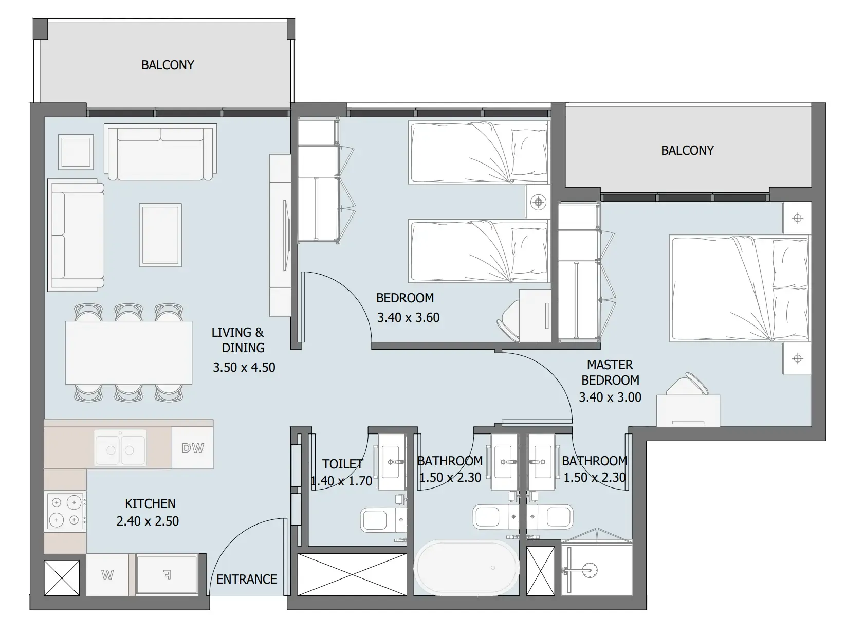 Verdana IV 2 bed floor plan, 806 sqft