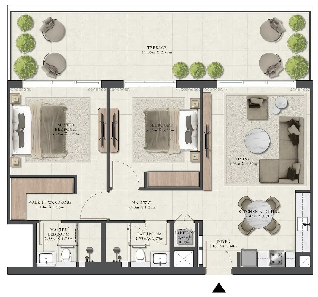 Golf Grand 2 bed floor plan, 1,327 sqft