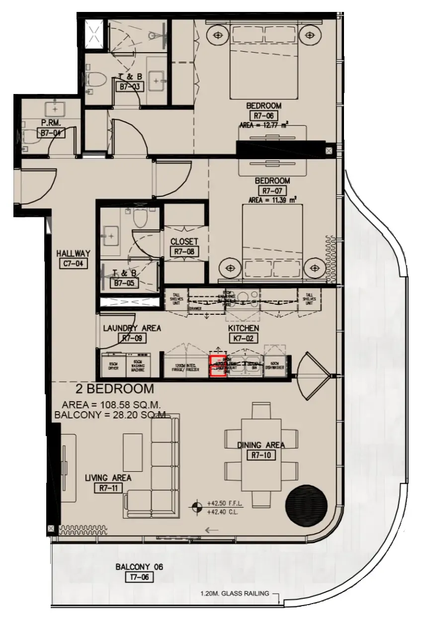Azha Millennium Residences 2 bed floor plan, 1,472 sqft