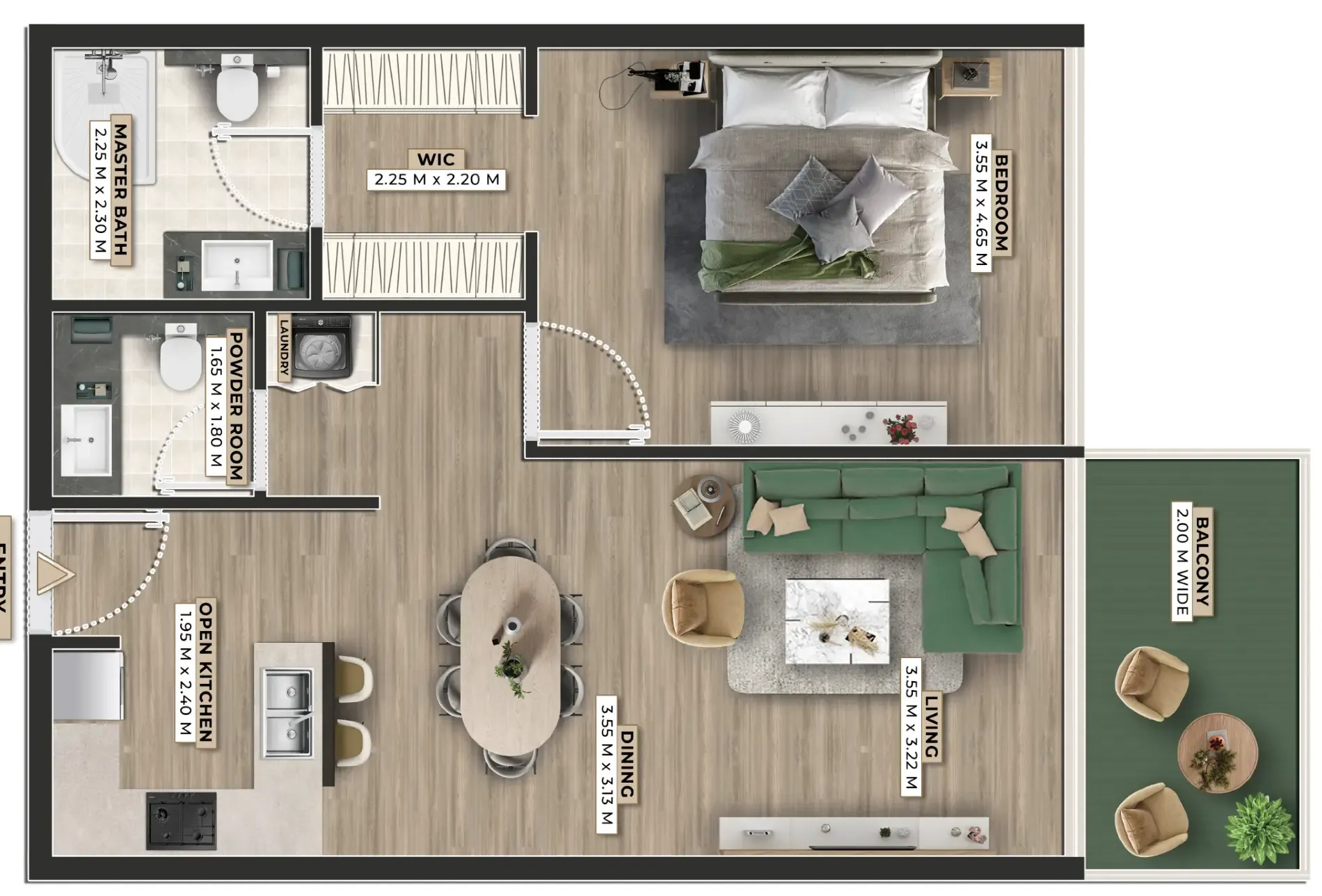 Firoza 1 bed floor plan, 836 sqft