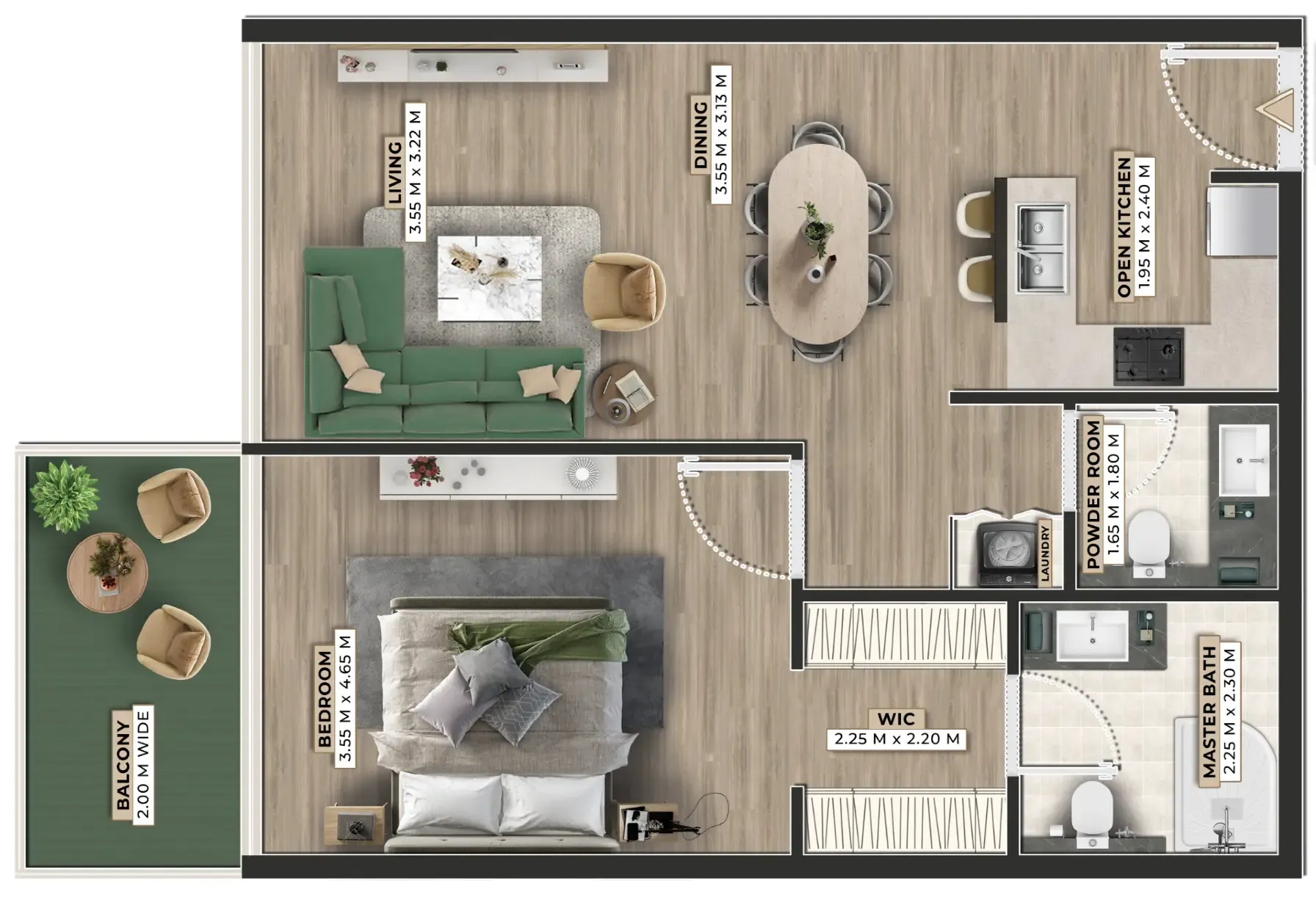 Firoza 1 bed floor plan, 822 sqft