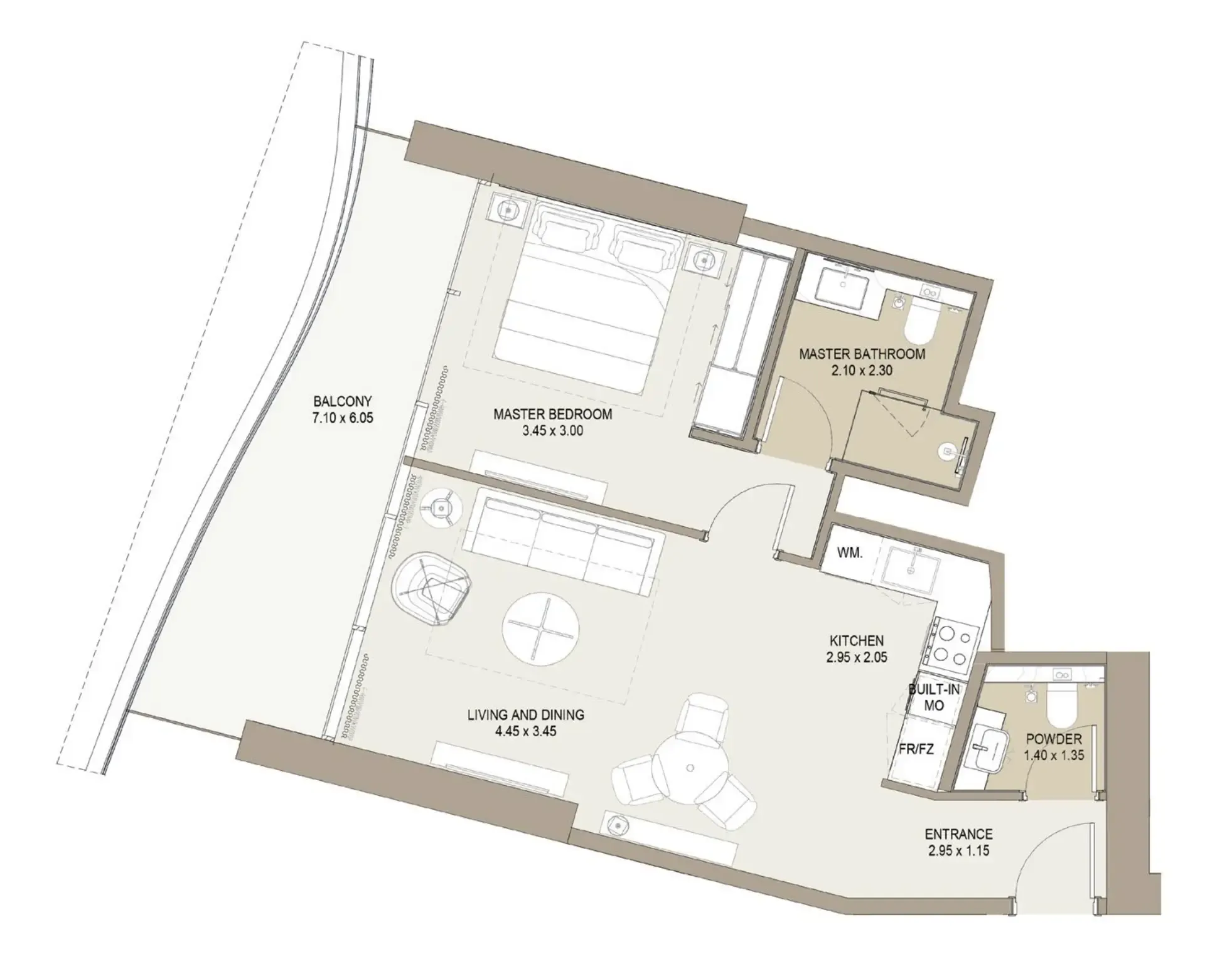 Laguna Residence 1 bed floor plan, 783 – 806 sqft