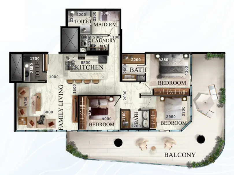 Radiant Elite Tower 3 bed floor plan, 1,893 – 2,322 sqft