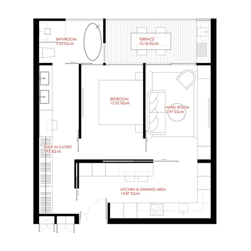 The Liberty by Wallaya Villas 1 bed floor plan, 743 sqft