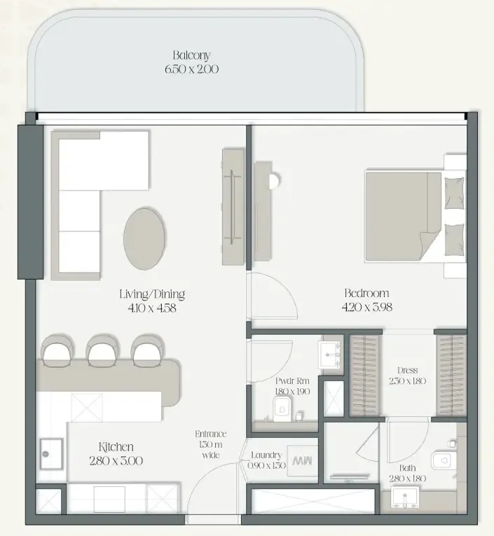 The Caden by Prescott 1 bed floor plan, 852 sqft