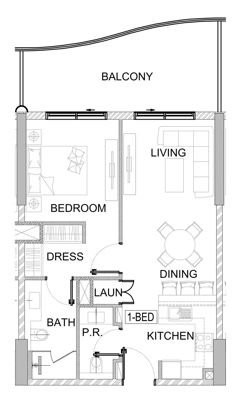 Valencia 1 bed floor plan, 786 sqft