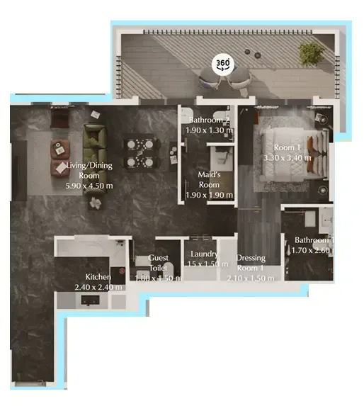 Bab Al Qasr Garden Residences 65 1 bed floor plan, 1,000 sqft