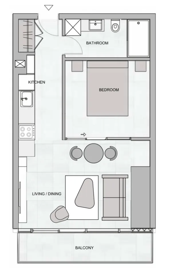 The Community JVT 1 bed floor plan, 476 sqft