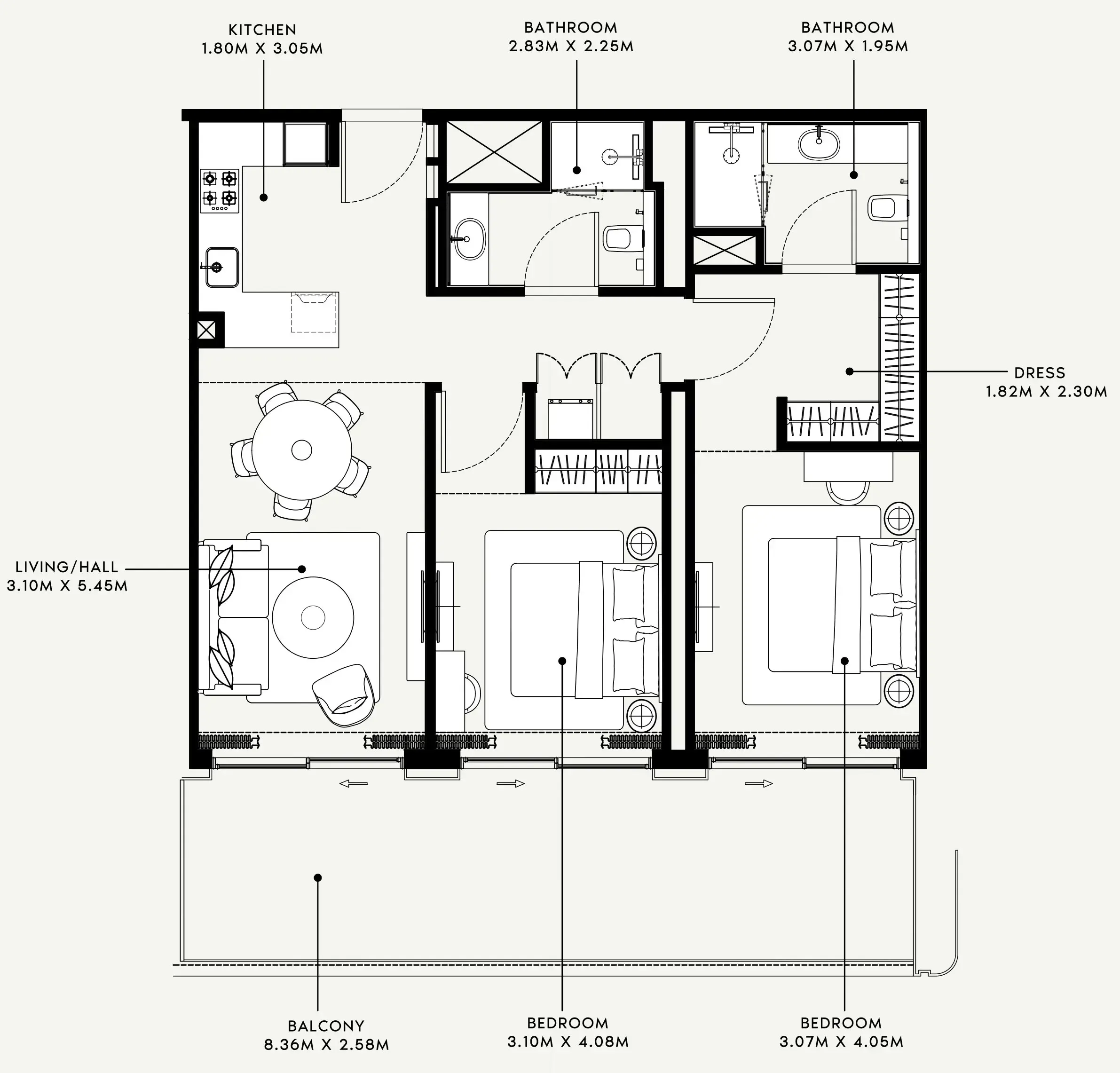 Azizi Venice 2 bed floor plan, 1,215 sqft
