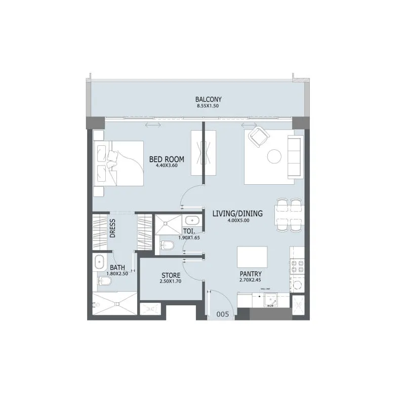 Al Ghaf 2 1 bed floor plan, 862 sqft