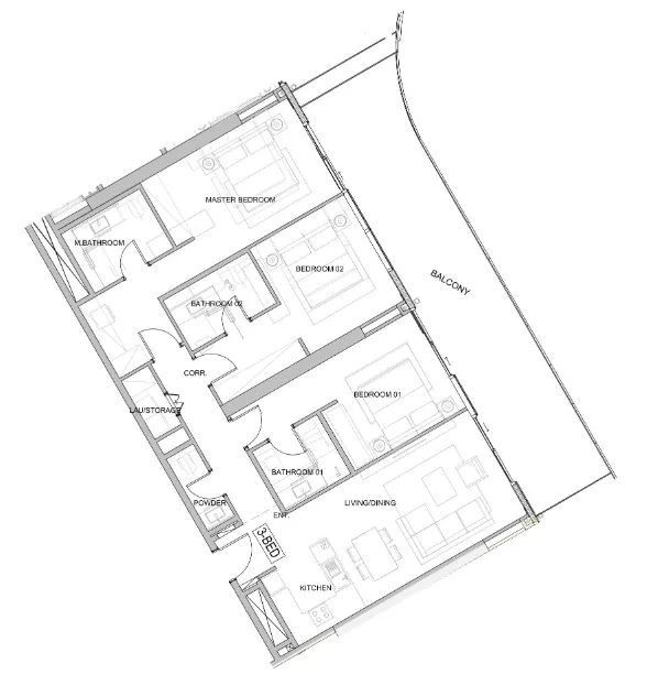 Damac Casa 3 bed floor plan, 1,890 sqft