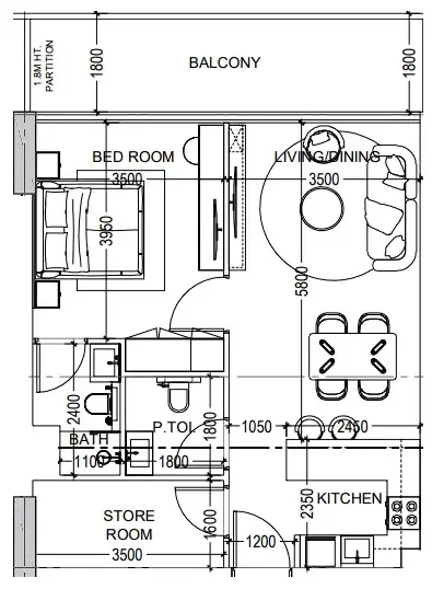 Al Haseen Residences 6 1 bed floor plan, 791 sqft