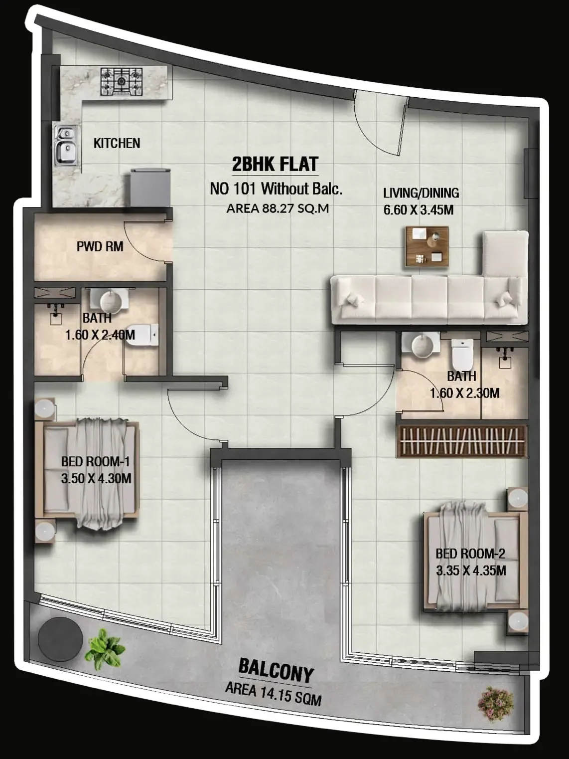 Lincoln Star Residence 4 2 bed floor plan, 1,102 sqft