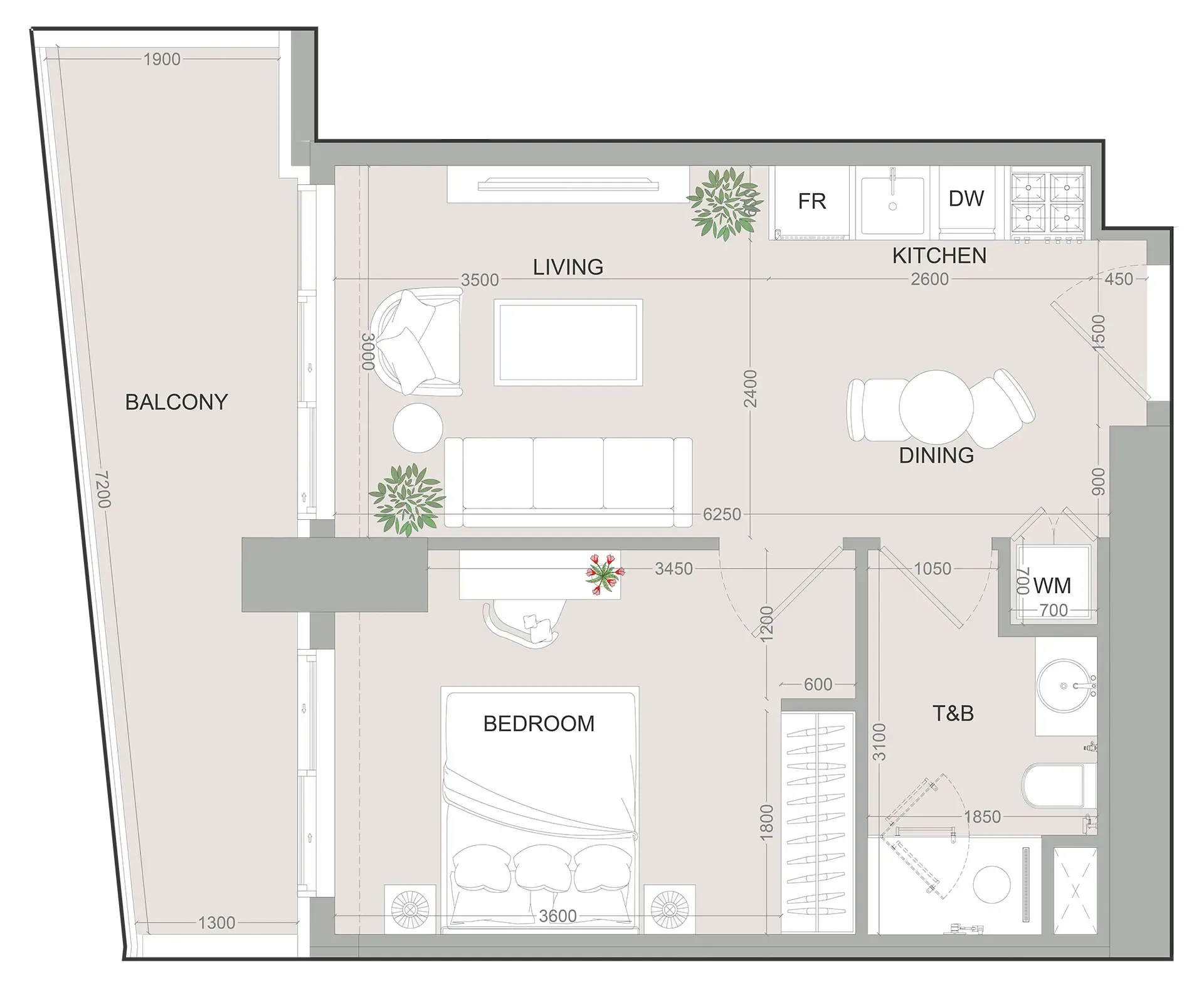 SKY LEVEL 1 1 bed floor plan, 596 sqft