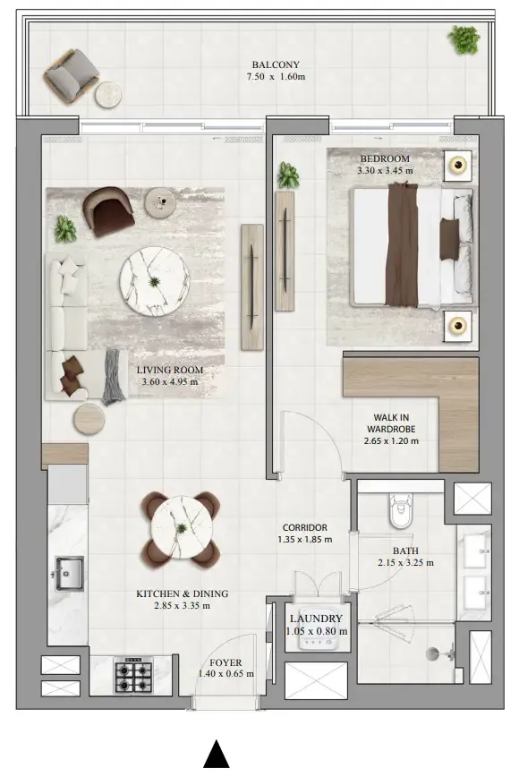 Greencrest 1 bed floor plan, 847 sqft