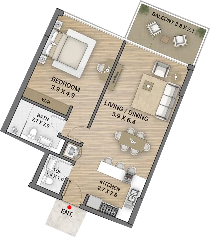 Ocean Tower 1 bed floor plan, 839 sqft