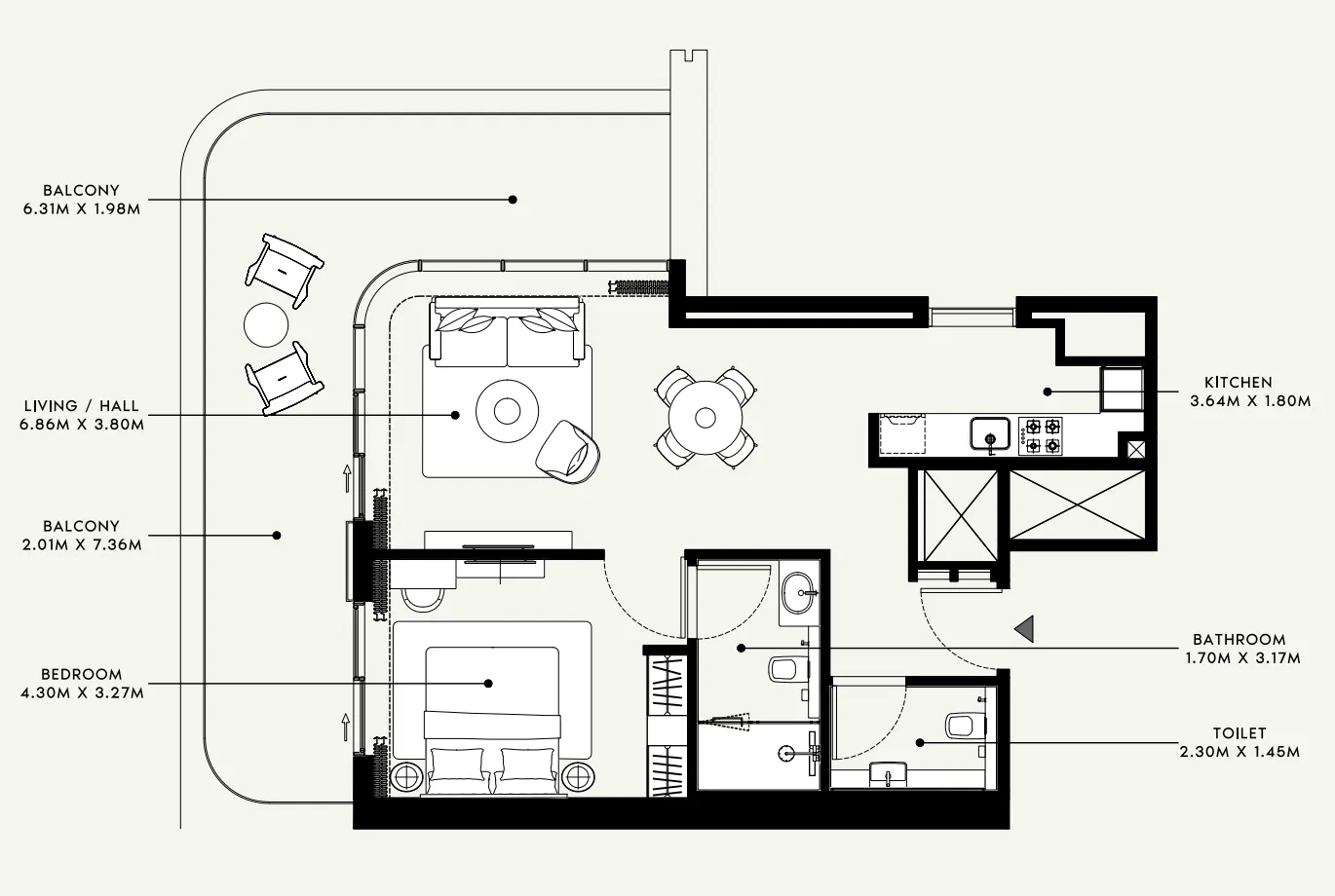 Azizi Venice 1 bed floor plan, 1,005 sqft