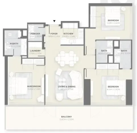 Tonino Lamborghini Residences 3 bed floor plan, 1,801 sqft