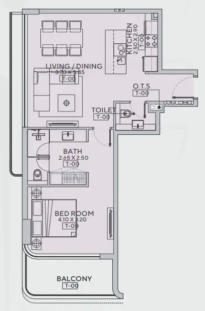 Trillium Heights 1 bed floor plan, 849 sqft