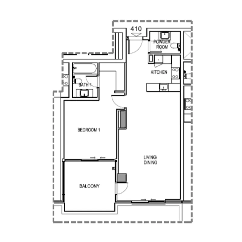 Damac Hills - Park Town 1 bed floor plan, 1,021 sqft