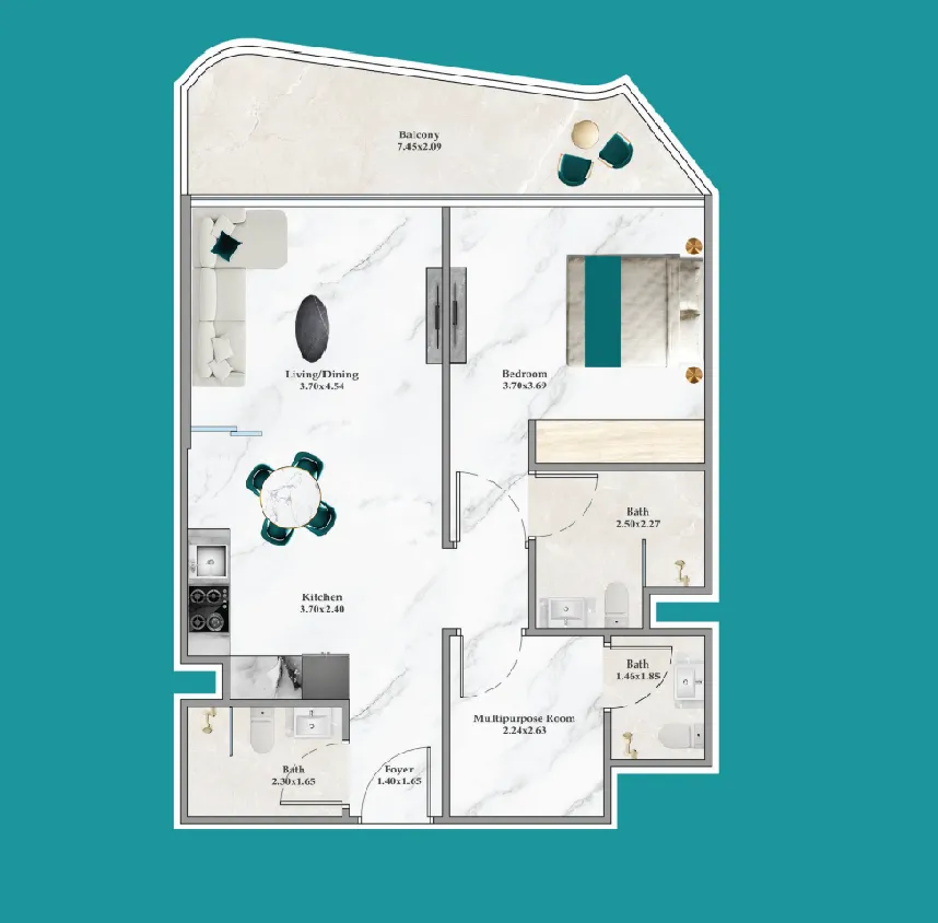 Breez 1 bed floor plan, 806 sqft