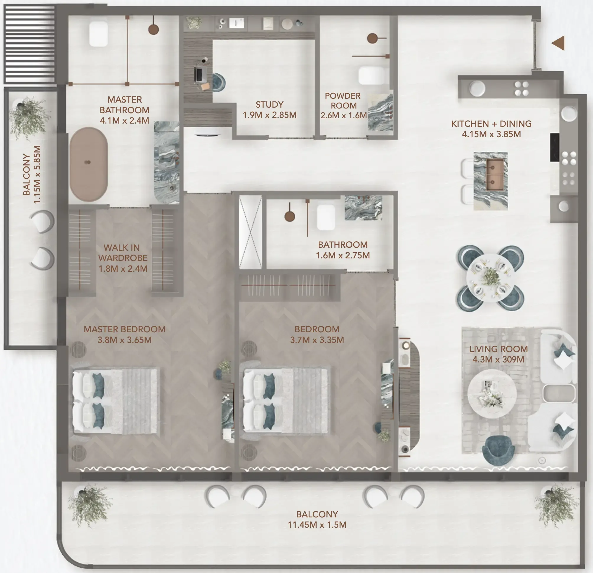 241 Waterside 2 bed floor plan, 1,467 sqft