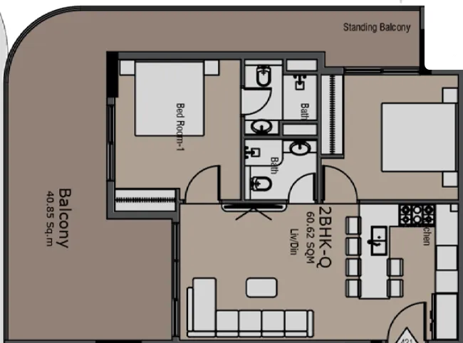 Golden Woods Albab Views 2 bed floor plan, 1,103 sqft