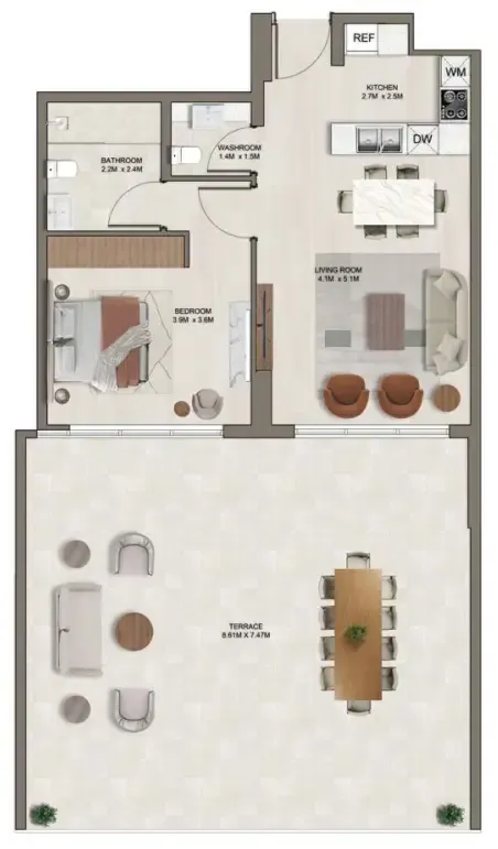 Ghaff Land Residence 1 bed floor plan, 1,361 sqft