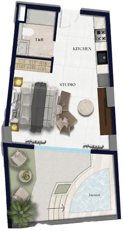 Xenia Residence Studio floor plan, 586 sqft