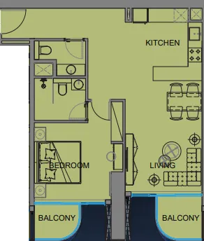 Guzel Towers 1 bed floor plan, 753 sqft