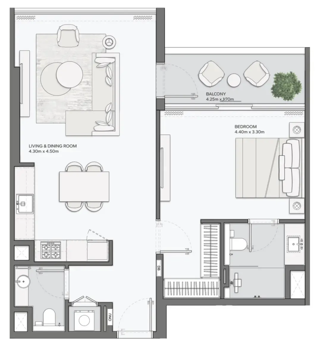 Mansory Residences by Amaal 1 bed floor plan, 864 sqft