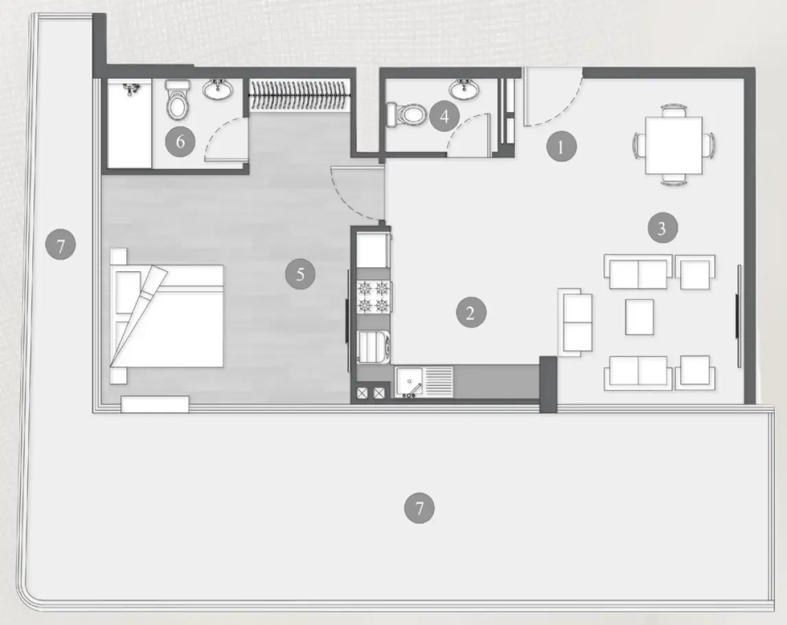 Elevia Residences  1 bed floor plan, 1,310 sqft