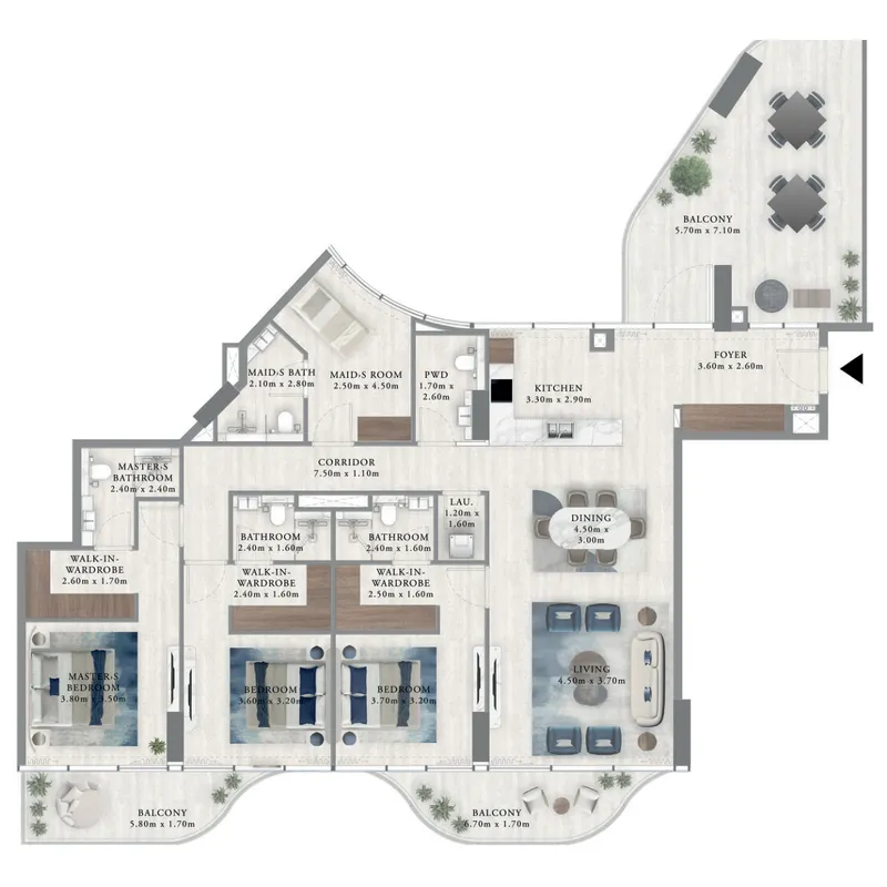 Royal Yacht Club Residence 3 bed floor plan, 2,359 sqft
