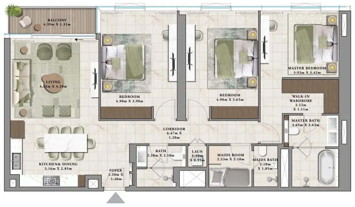 Avarra by Palace 3 bed floor plan, 1,641 sqft