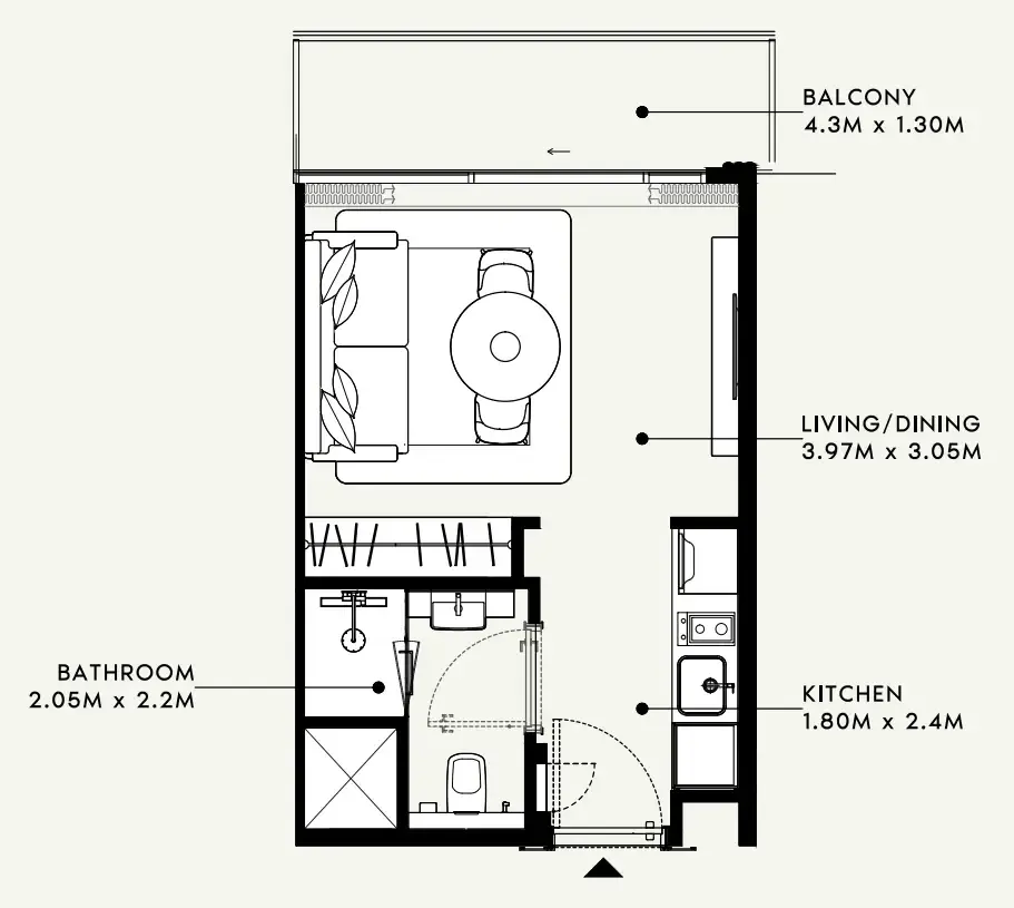 Azizi Milan Studio floor plan, 326 – 336 sqft