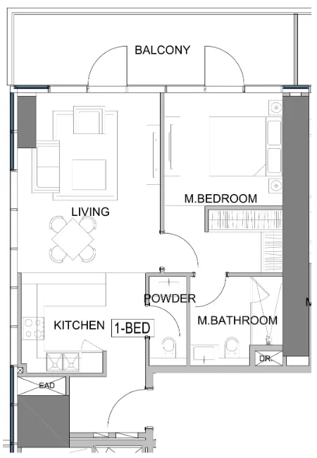 Damac Safa Gate 1 bed floor plan, 821 sqft
