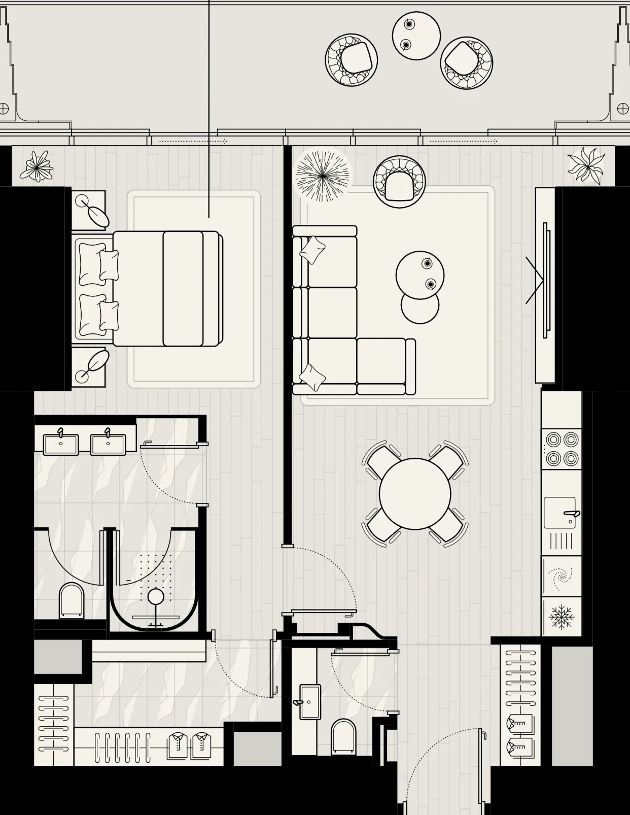 Iconic Tower 1 bed floor plan, 1,071 sqft