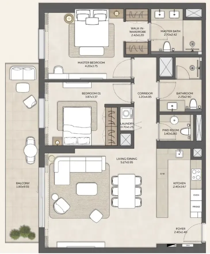 Expo Valley Views 2 bed floor plan, 1,361 – 1,786 sqft