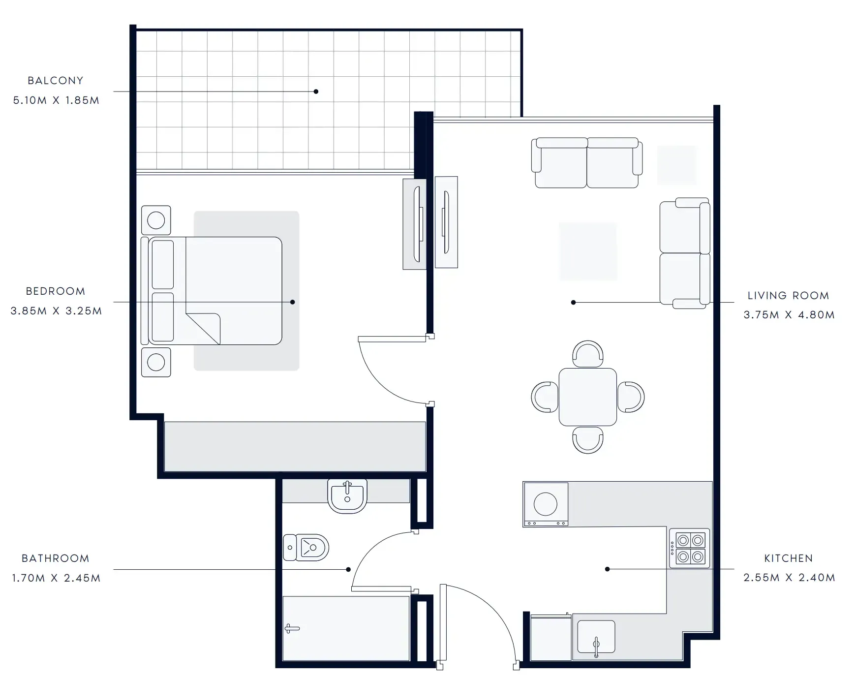 Riviera Beach Front 1 bed floor plan, 643 – 659 sqft