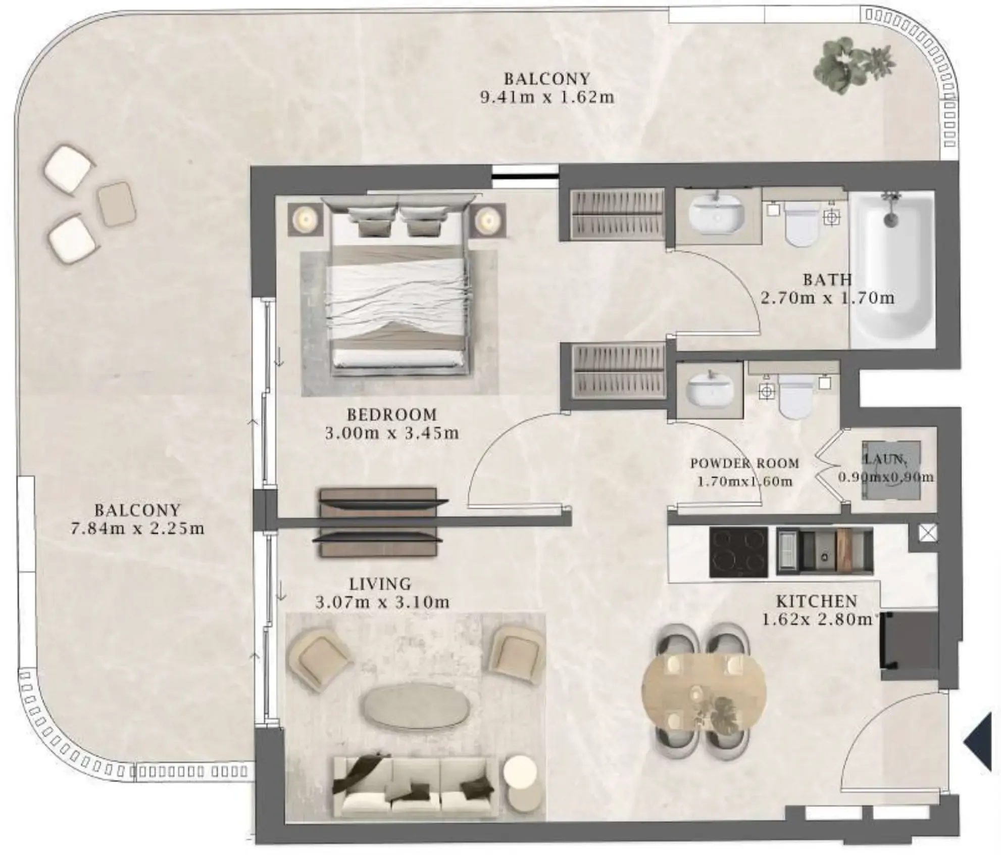 Arthouse Residences by Cledor 1 bed floor plan, 837 sqft