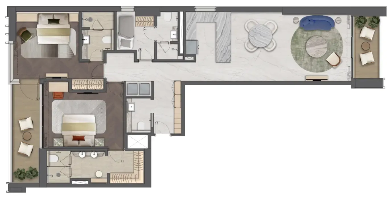 Mas Barsha Residency 2 bed floor plan, 1,590 sqft