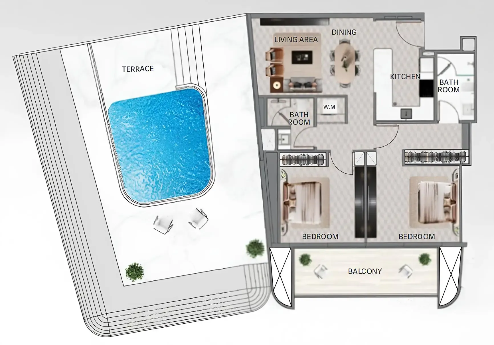 Vision Iconic 2 bed floor plan, 971 – 2,082 sqft