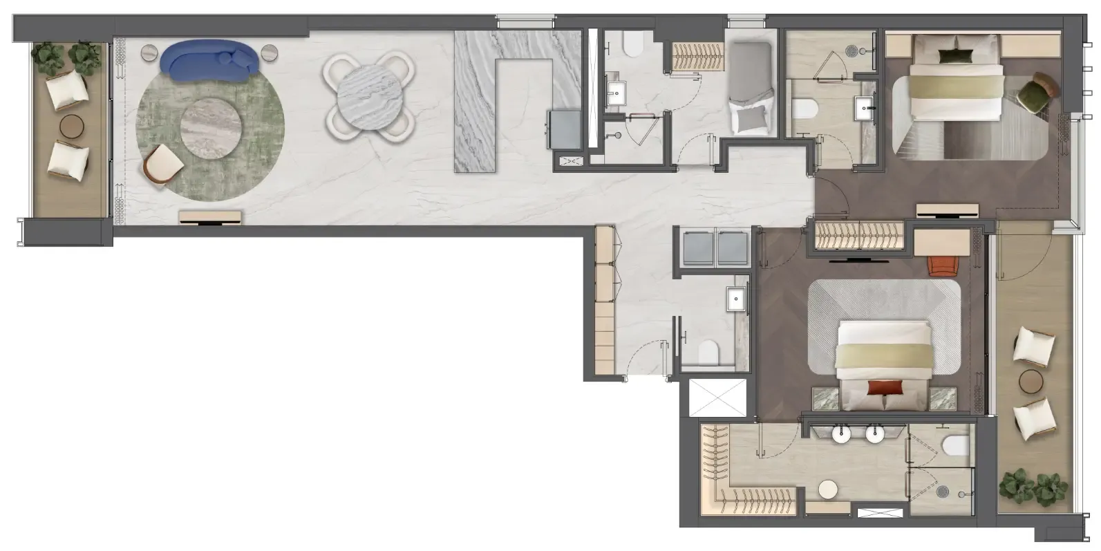 Mas Barsha Residency 2 bed floor plan, 1,589 sqft