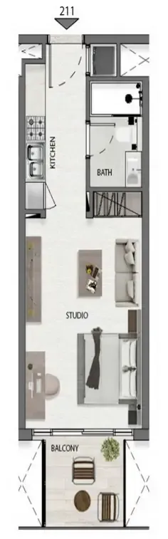 Avana Residences Studio floor plan, 395 sqft