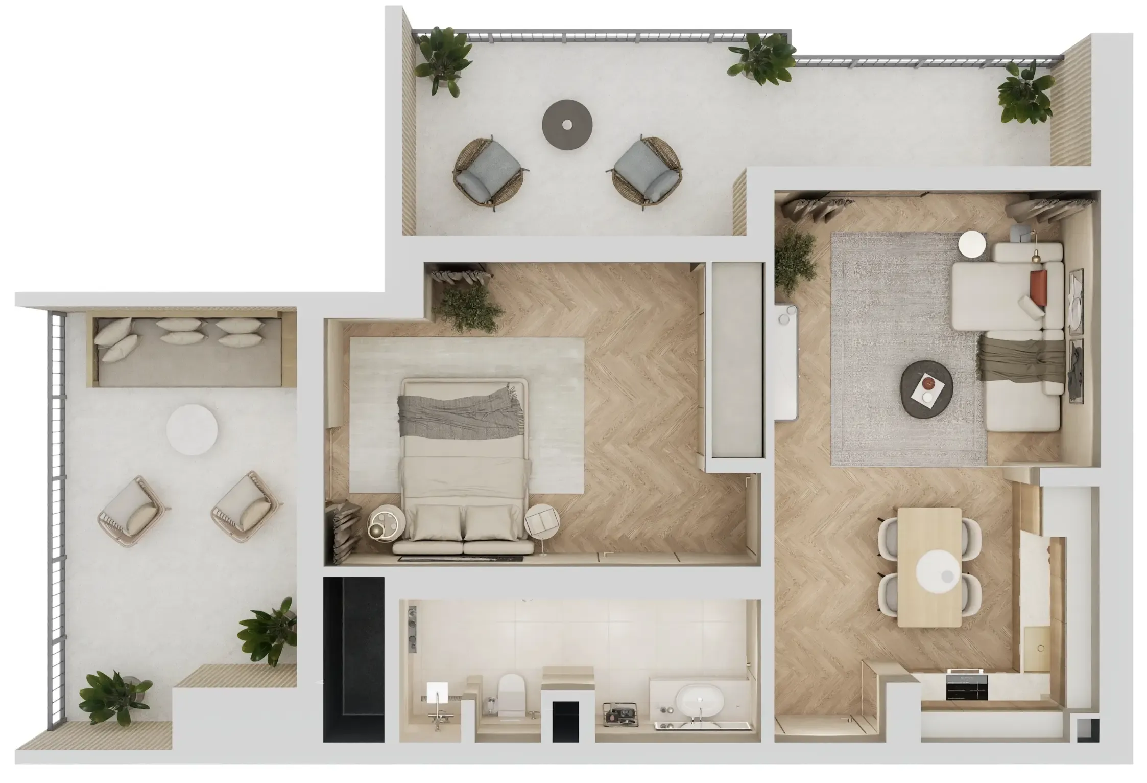 Arisha Terraces 1 bed floor plan, 924 sqft